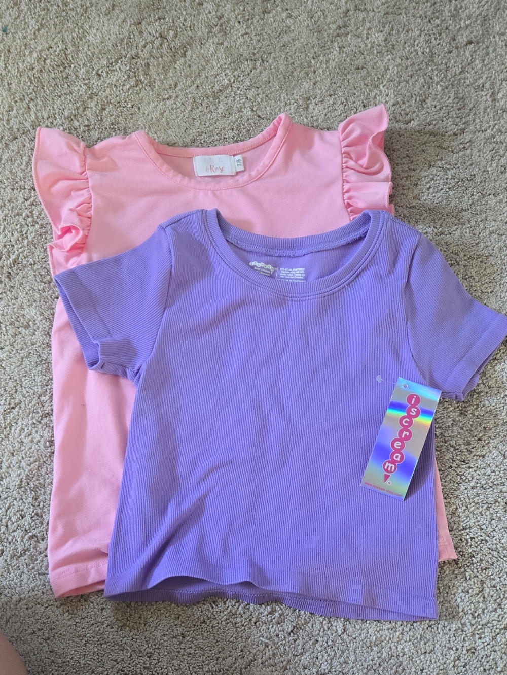 Nordstrom Kids Assorted Pink Ruffle Sleeve Top & Lavender Ribbed Tee Set,  NWT